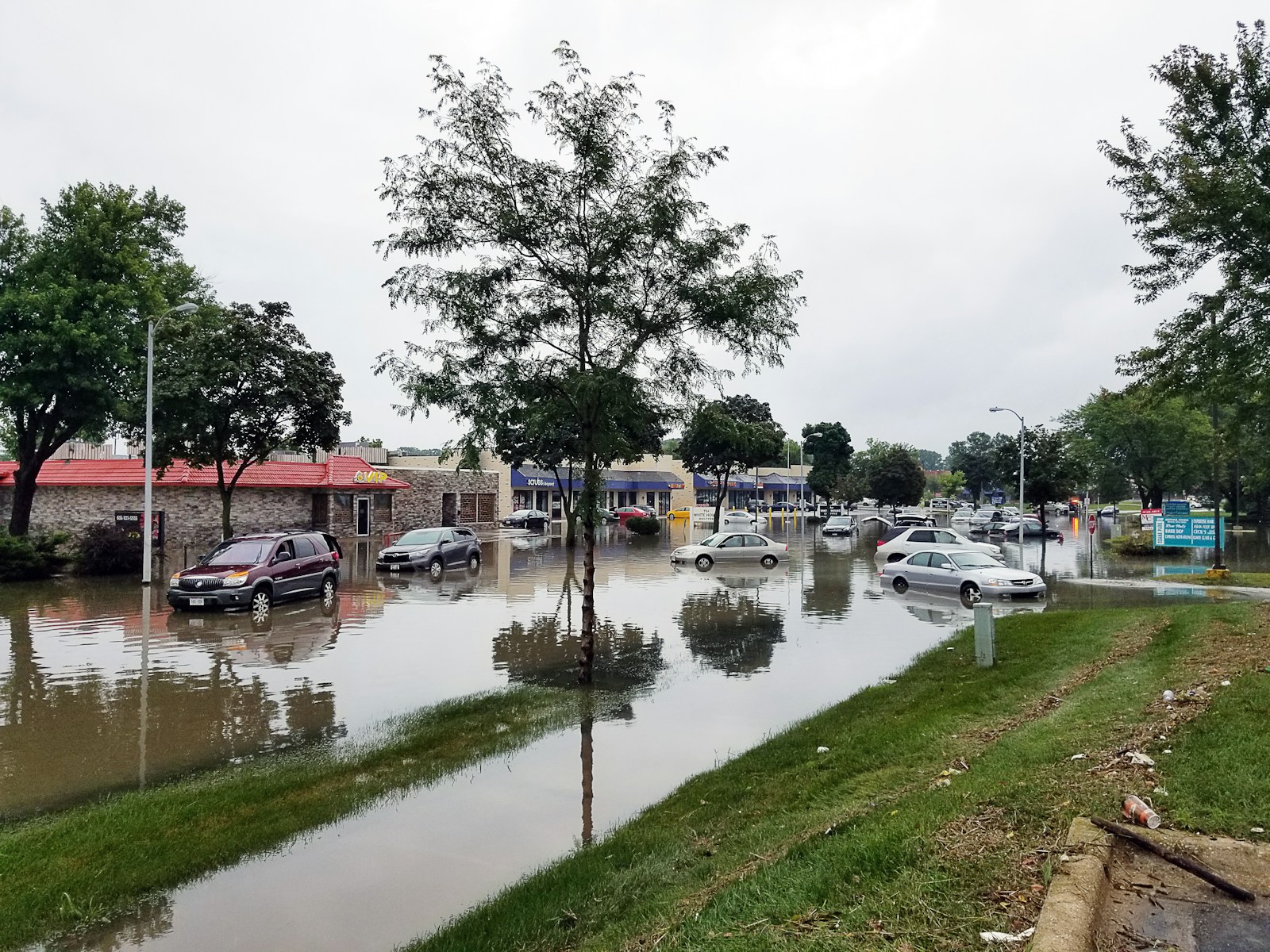 cars on flooded street, flood